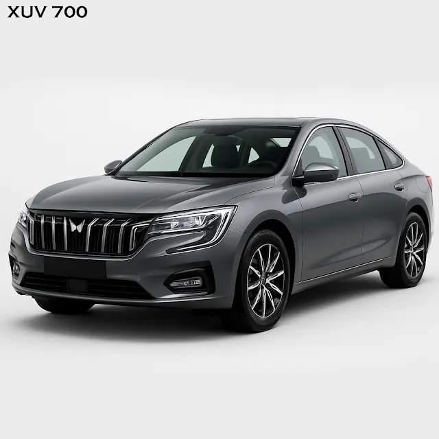 AI art showing the Mahindra XUV 700 as a premium grey executive sedan.