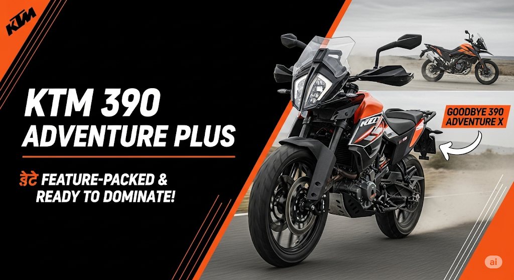 KTM 390 Adventure Plus motorcycle showcased in dynamic outdoor setting, highlighting its rugged design, advanced electronic rider aids, and updated features as the successor to the 390 Adventure X