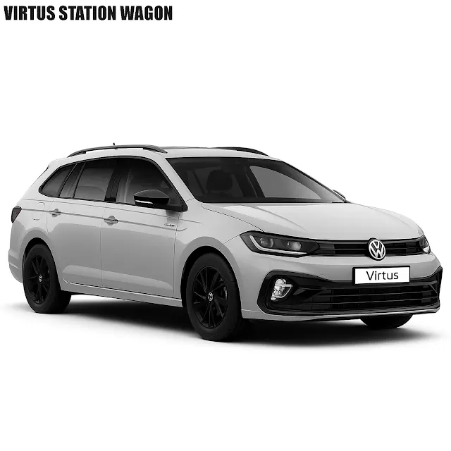 AI concept of a Volkswagen Virtus reimagined as a stylish white station wagon.