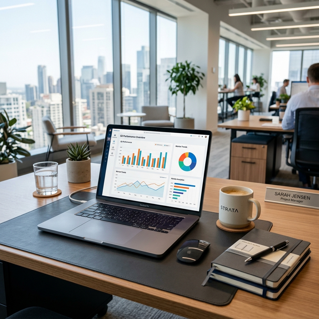 Digital marketing dashboard showing campaign ROI and performance metrics